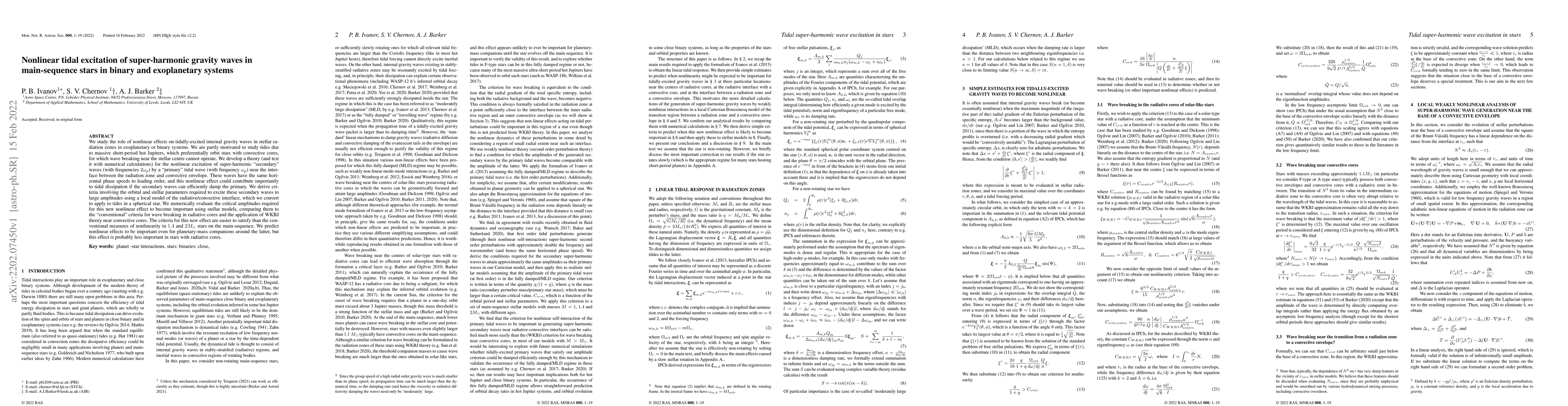 Thumbnail for Nonlinear tidal excitation of super-harmonic gravity waves in
  main-sequence stars in binary and exoplanetary systems