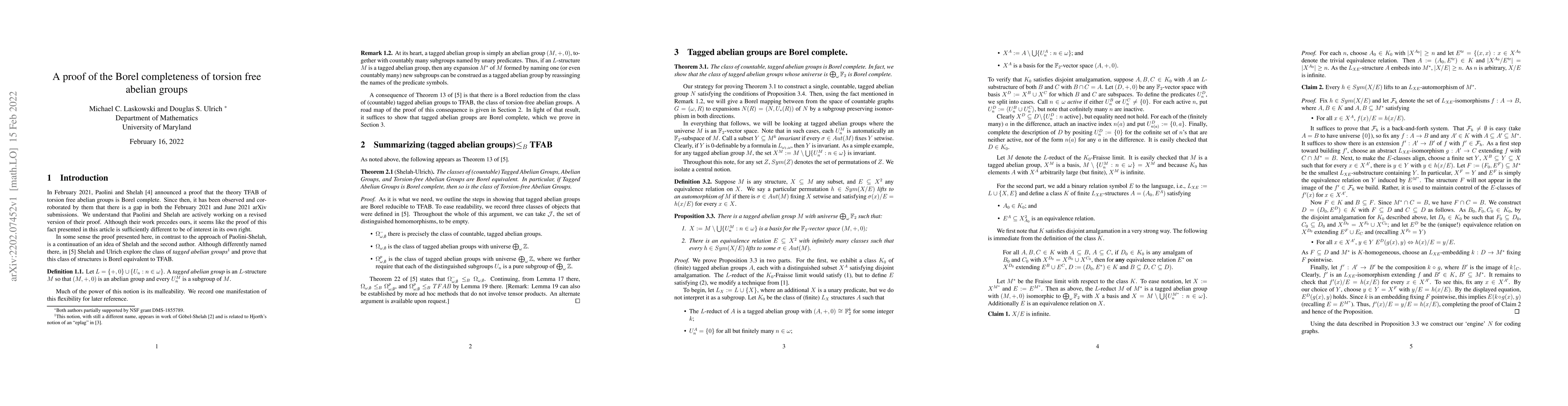 Thumbnail for A proof of the Borel completeness of torsion free abelian groups