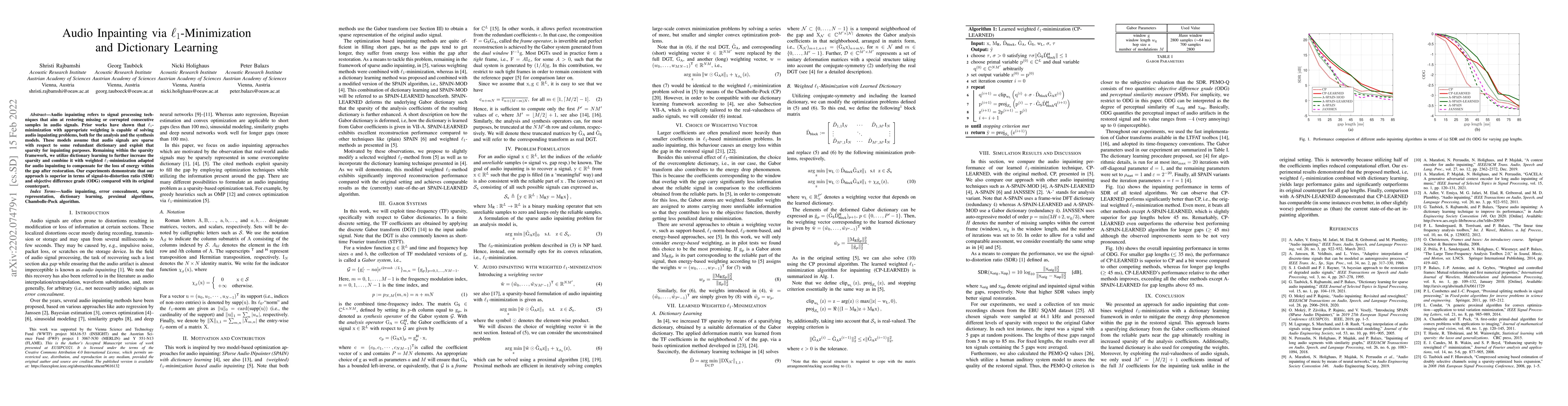 Thumbnail for Audio Inpainting via $\ell_1$-Minimization and Dictionary Learning