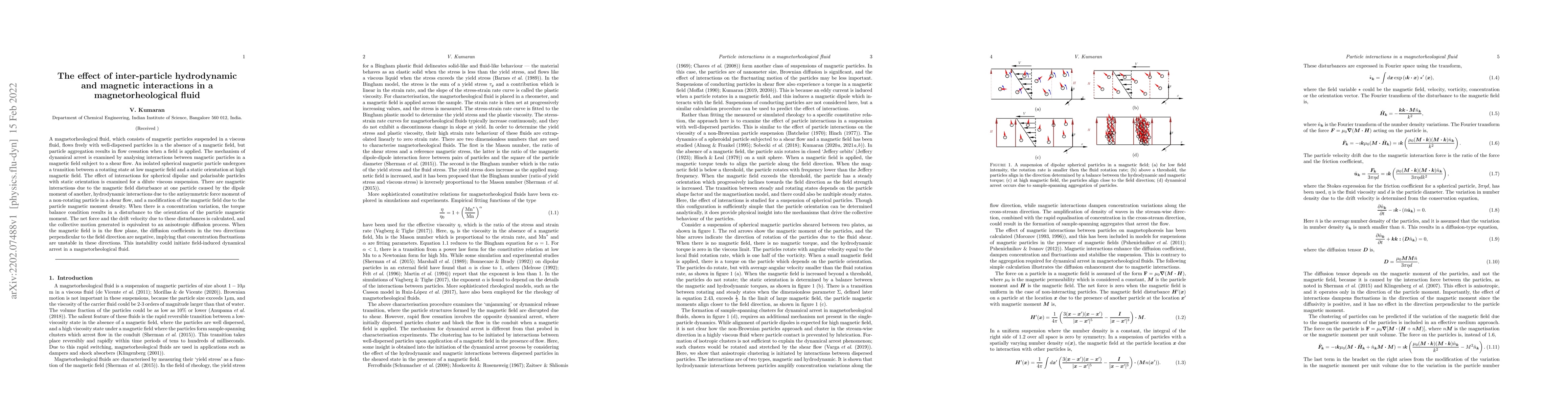 Thumbnail for The effect of inter-particle hydrodynamic and magnetic interactions in a
  magnetorheological fluid