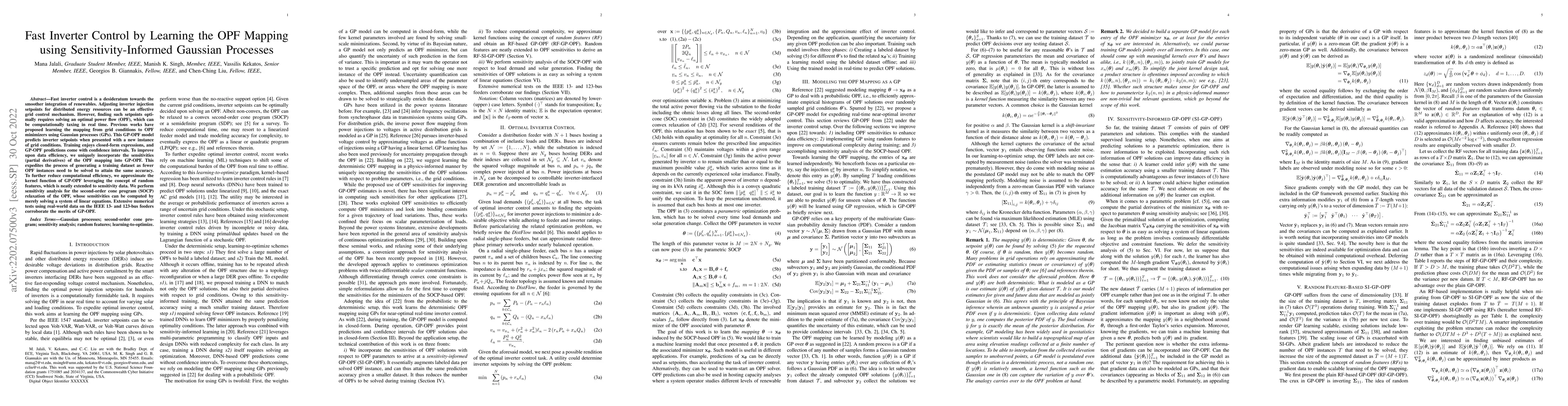 Thumbnail for Fast Inverter Control by Learning the OPF Mapping using
  Sensitivity-Informed Gaussian Processes