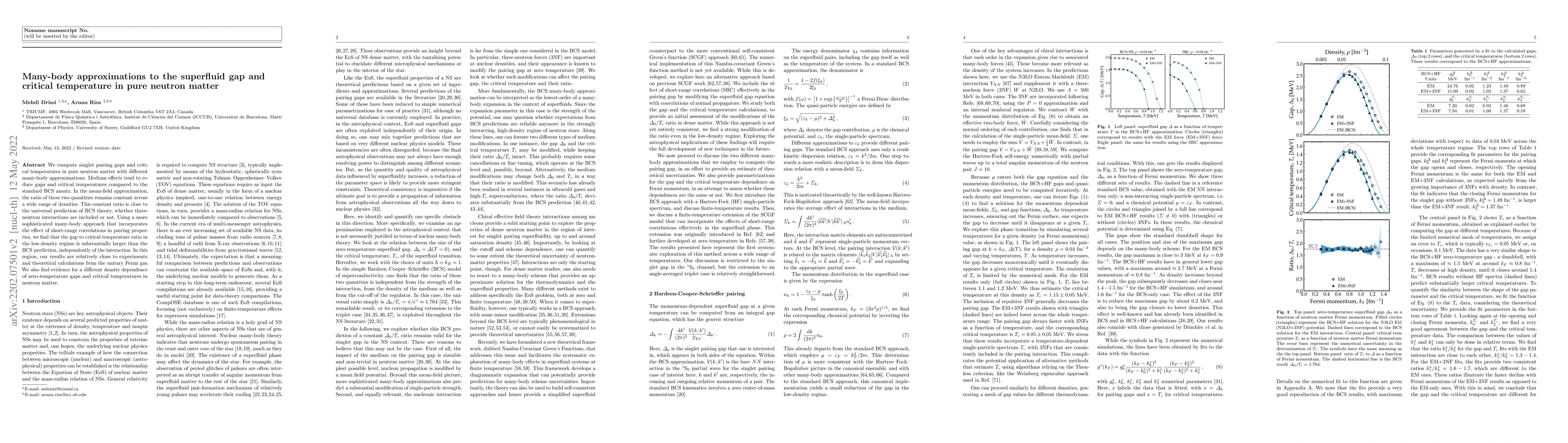 Thumbnail for Many-body approximations to the superfluid gap and critical temperature
  in pure neutron matter