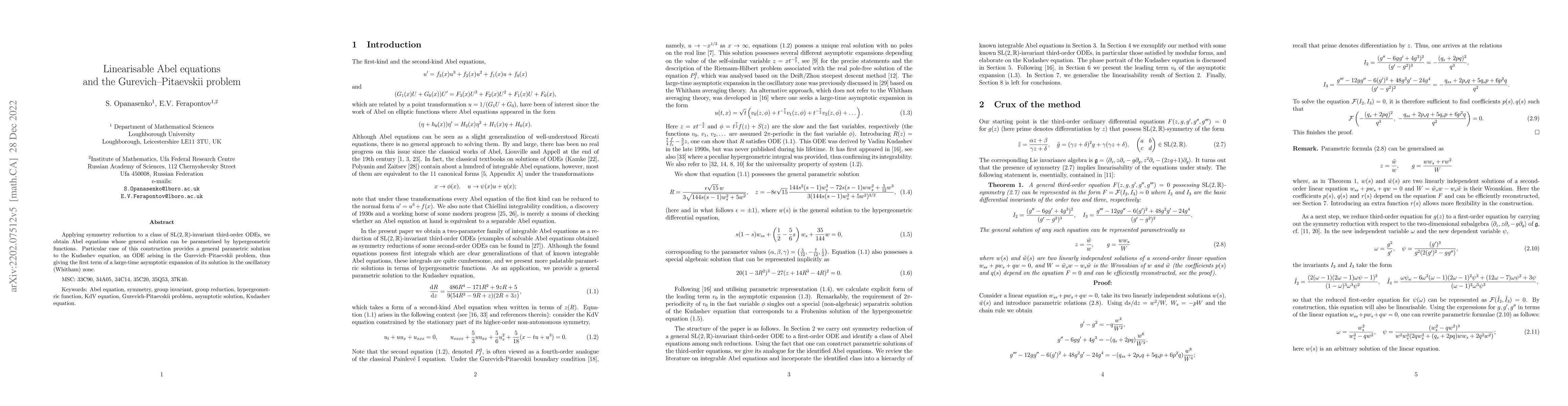 Thumbnail for Linearisable Abel equations and the Gurevich--Pitaevskii problem