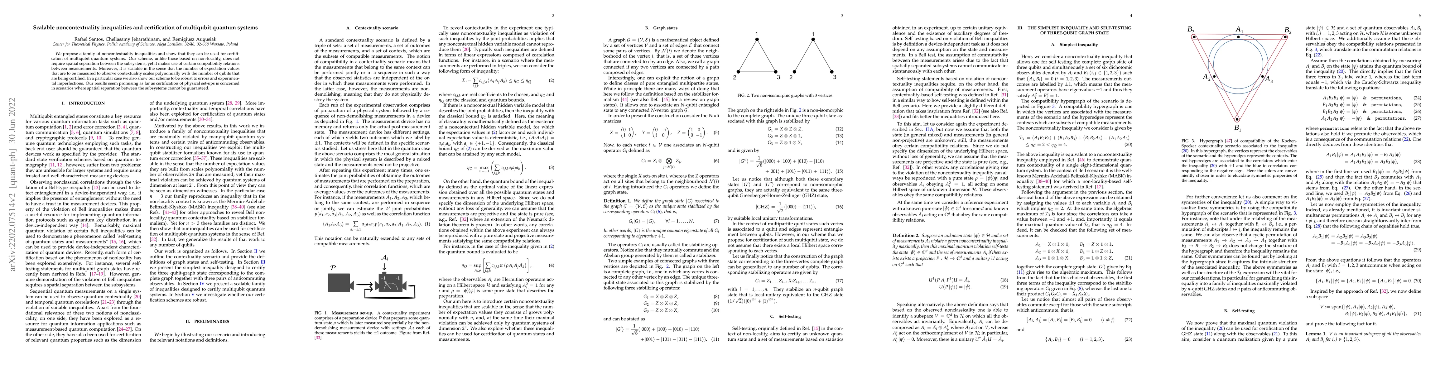 Thumbnail for Scalable noncontextuality inequalities and certification of multiqubit
  quantum systems