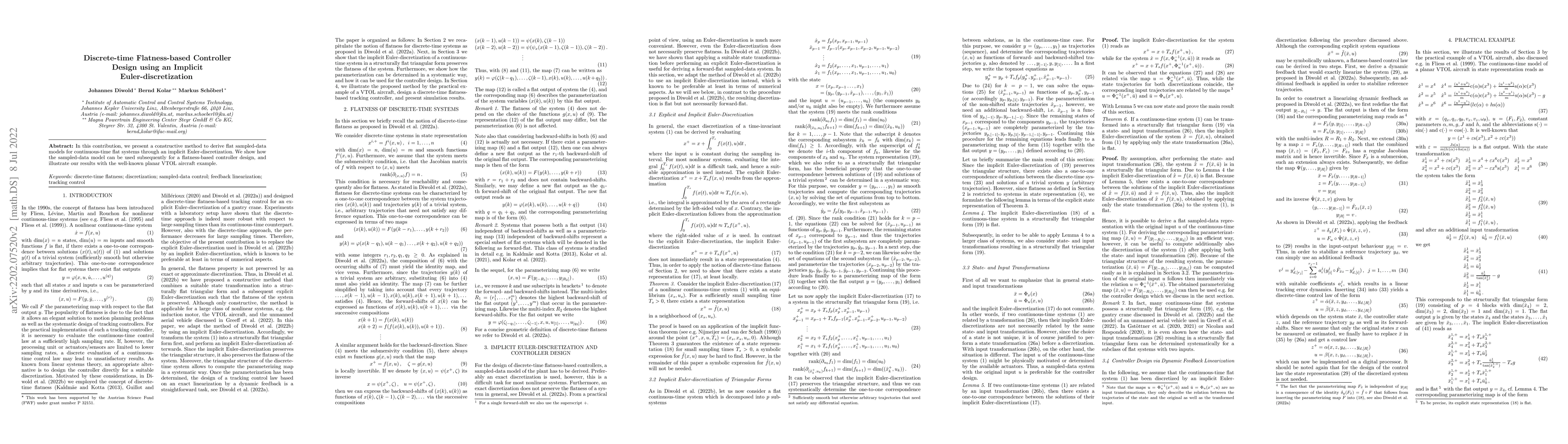 Thumbnail for Discrete-time Flatness-based Controller Design using an Implicit
  Euler-discretization