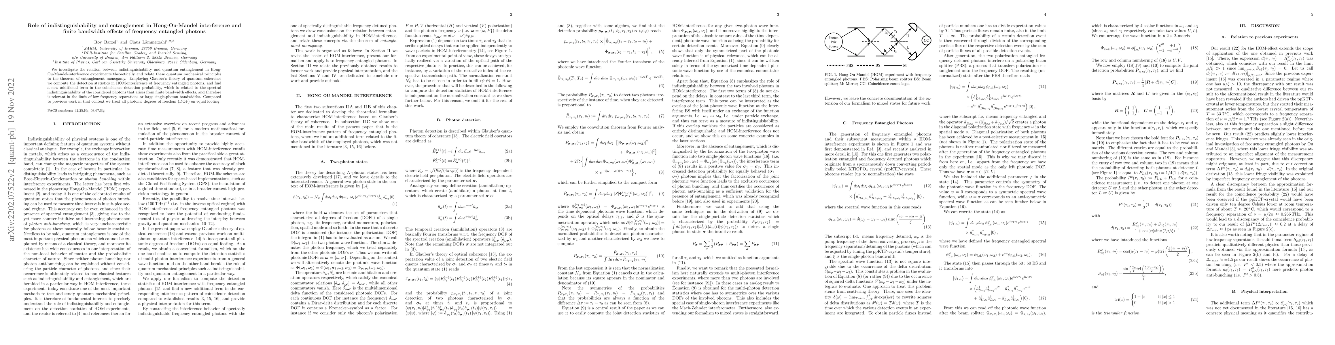 Thumbnail for Role of indistinguishability and entanglement in Hong-Ou-Mandel
  interference and finite bandwidth effects of frequency entangled photons