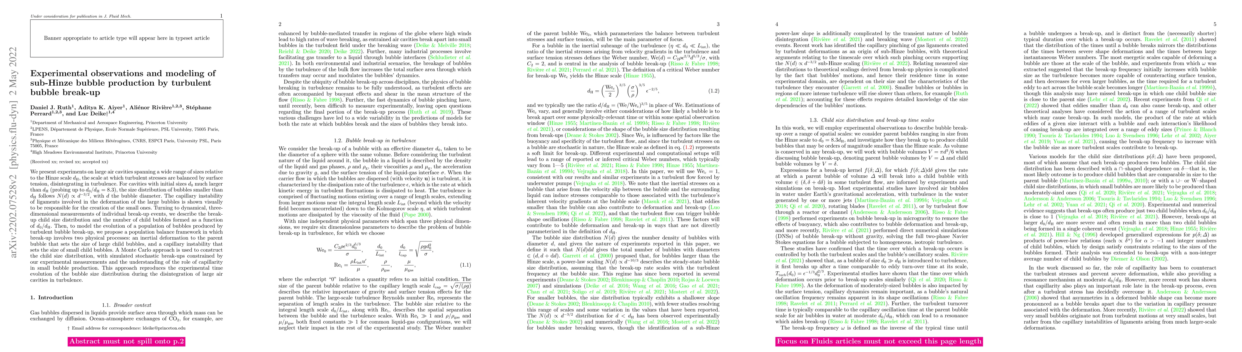 Thumbnail for Experimental observations and modeling of sub-Hinze bubble production by
  turbulent bubble break-up