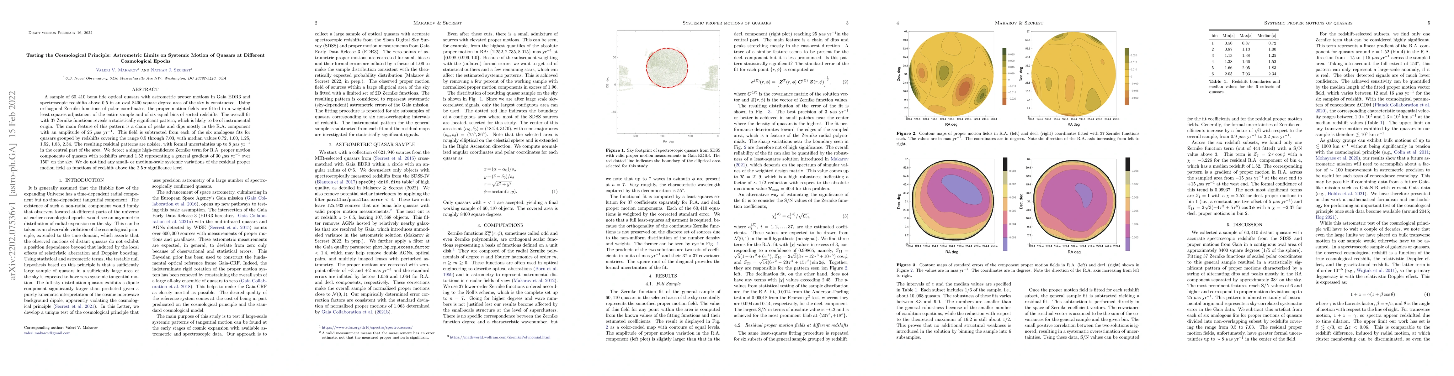 Thumbnail for Testing the Cosmological Principle: Astrometric Limits on Systemic
  Motion of Quasars at Different Cosmological Epochs