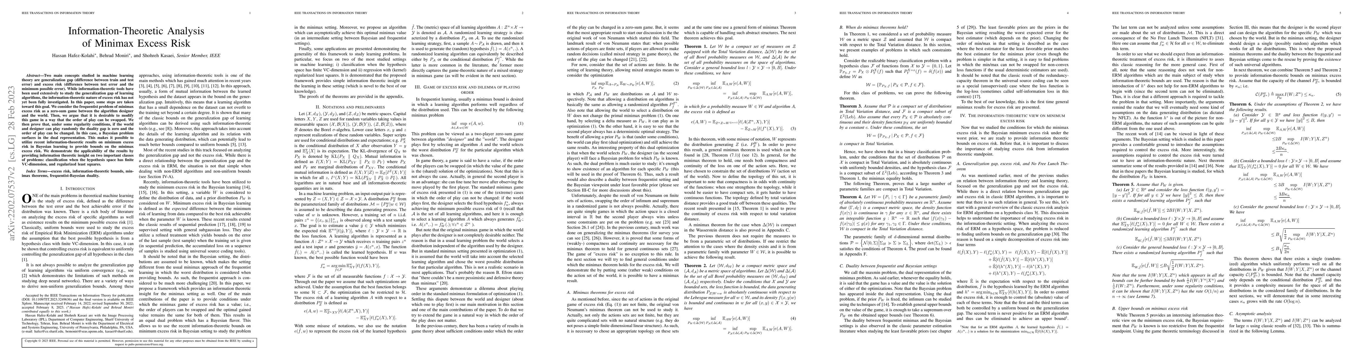 Thumbnail for Information-Theoretic Analysis of Minimax Excess Risk
