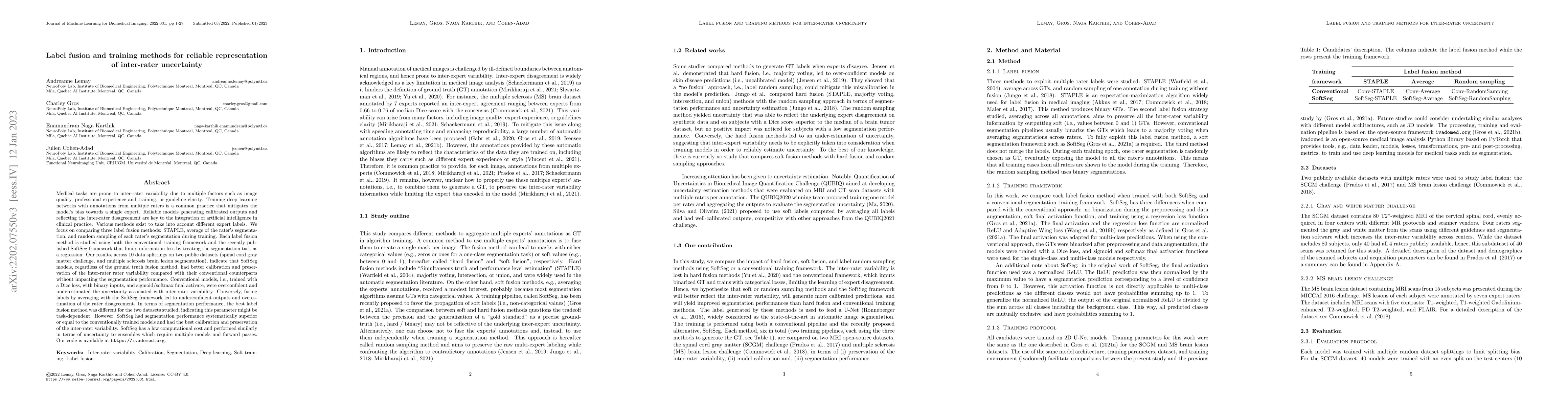 Thumbnail for Label fusion and training methods for reliable representation of
  inter-rater uncertainty
