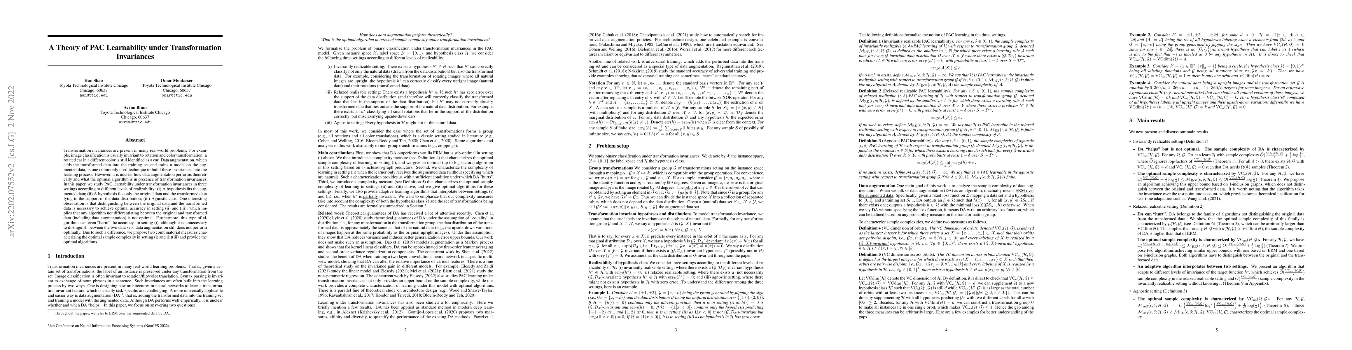 Thumbnail for A Theory of PAC Learnability under Transformation Invariances