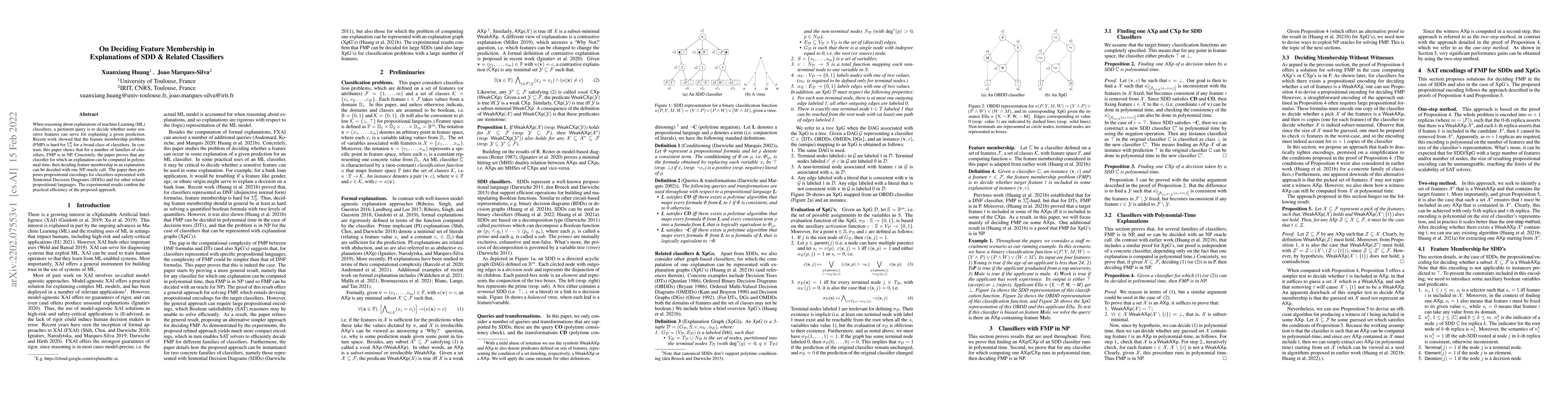 Thumbnail for On Deciding Feature Membership in Explanations of SDD & Related
  Classifiers