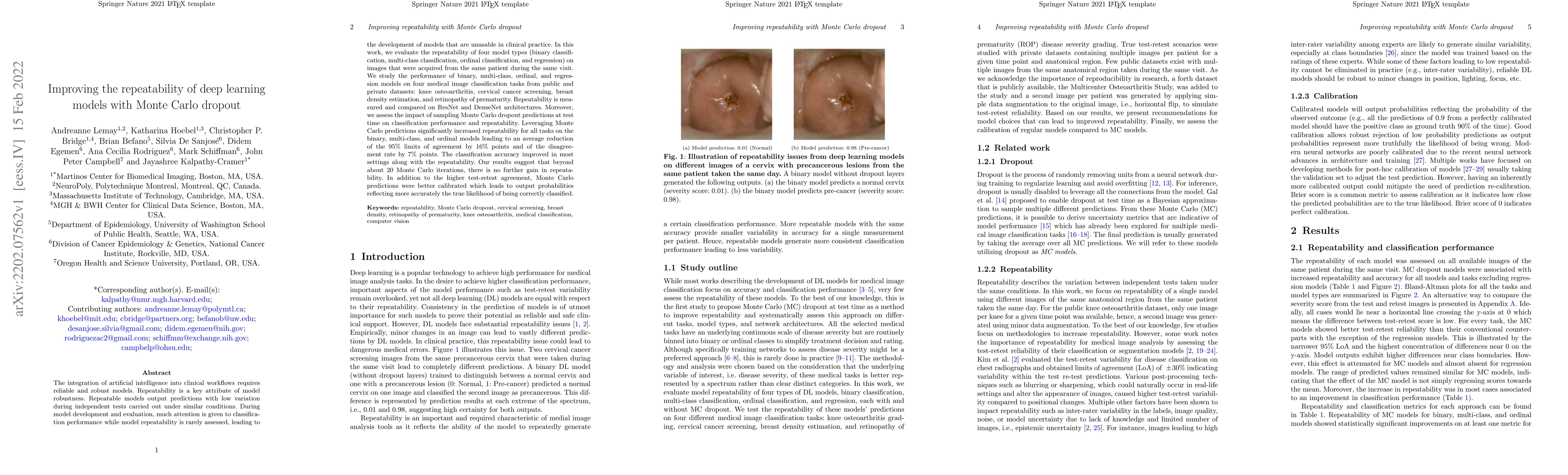 Thumbnail for Improving the repeatability of deep learning models with Monte Carlo
  dropout