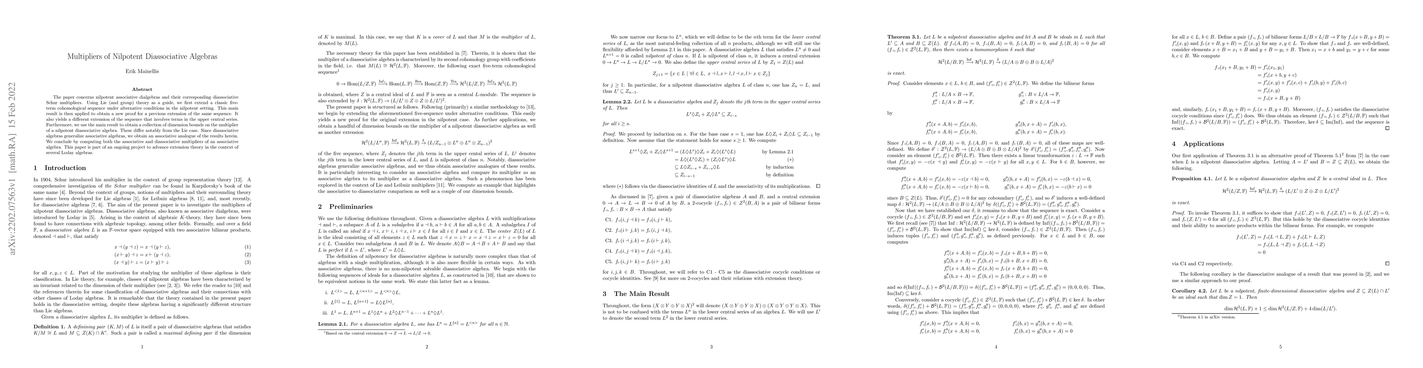 Thumbnail for Multipliers of Nilpotent Diassociative Algebras