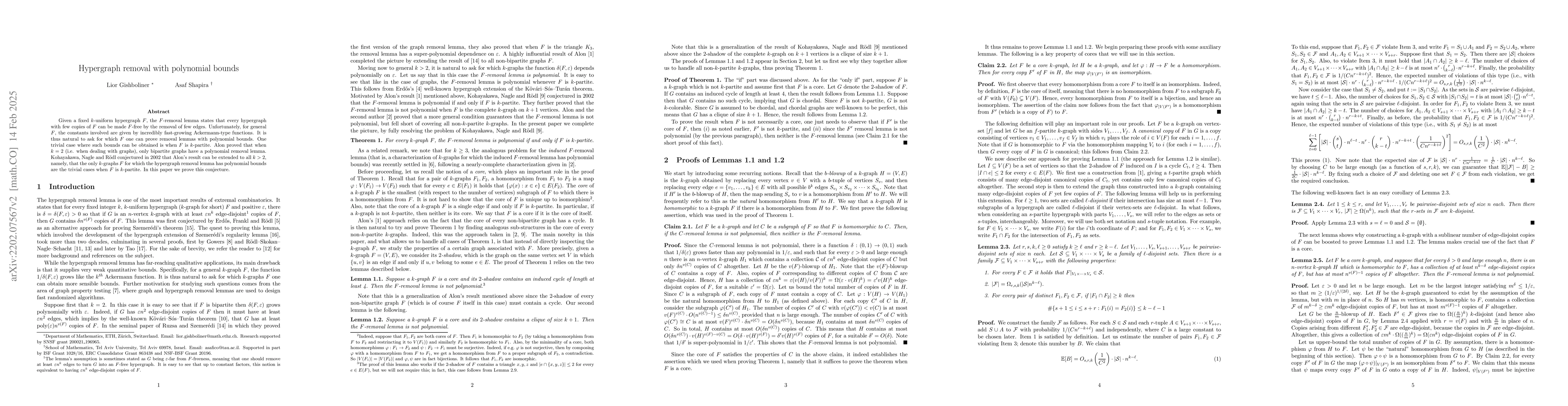 Thumbnail for Hypergraph removal with polynomial bounds