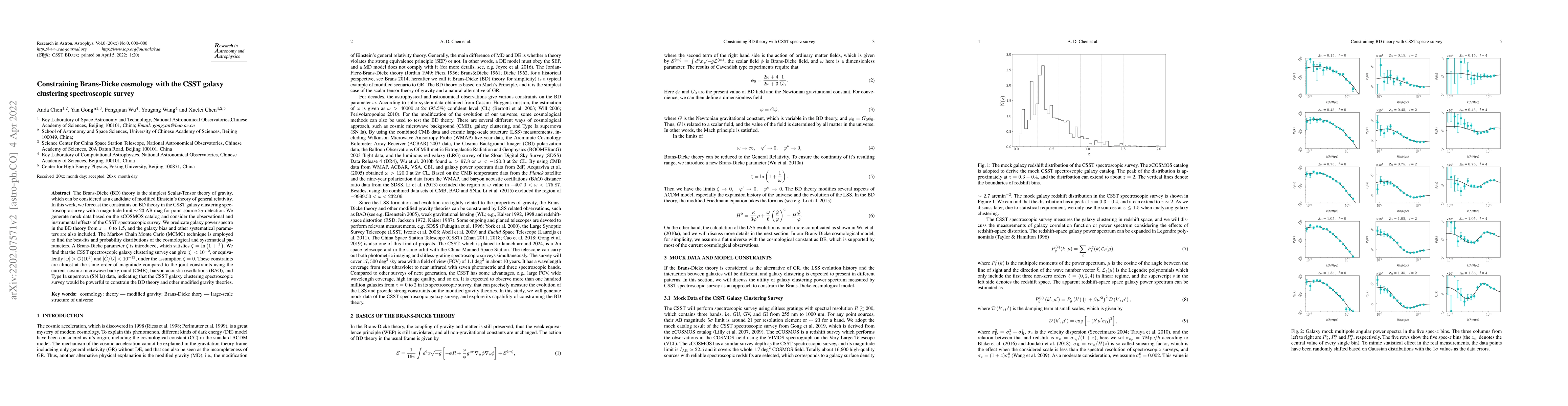 Thumbnail for Constraining Brans-Dicke cosmology with the CSST galaxy clustering
  spectroscopic survey