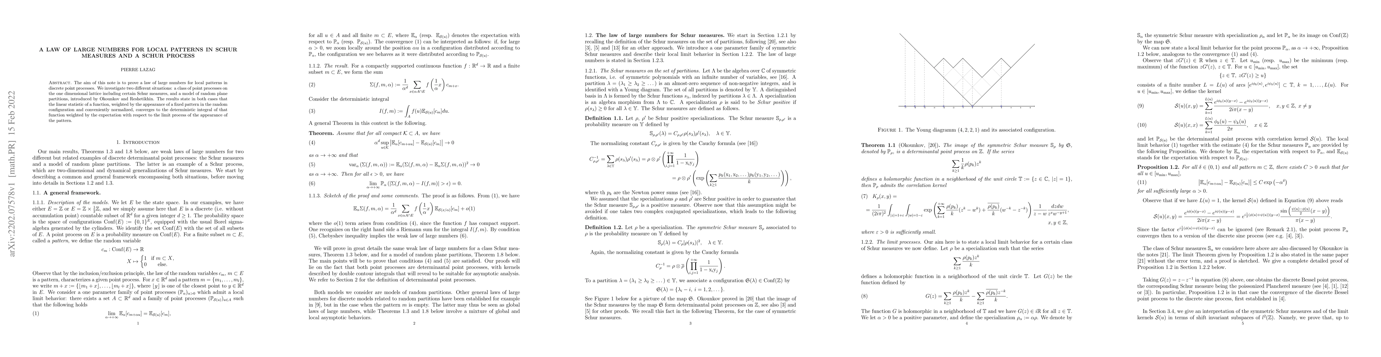 Thumbnail for A law of large numbers for local patterns in Schur measures and a Schur
  process