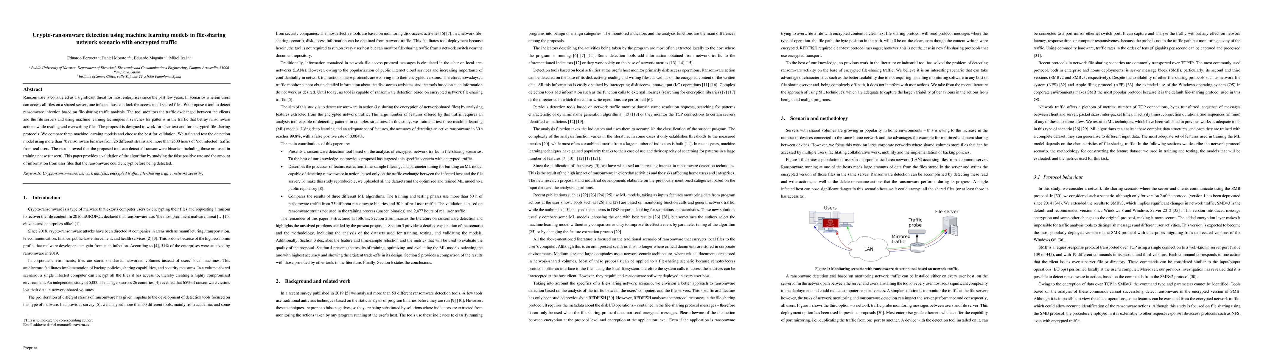 Thumbnail for Crypto-ransomware detection using machine learning models in
  file-sharing network scenario with encrypted traffic