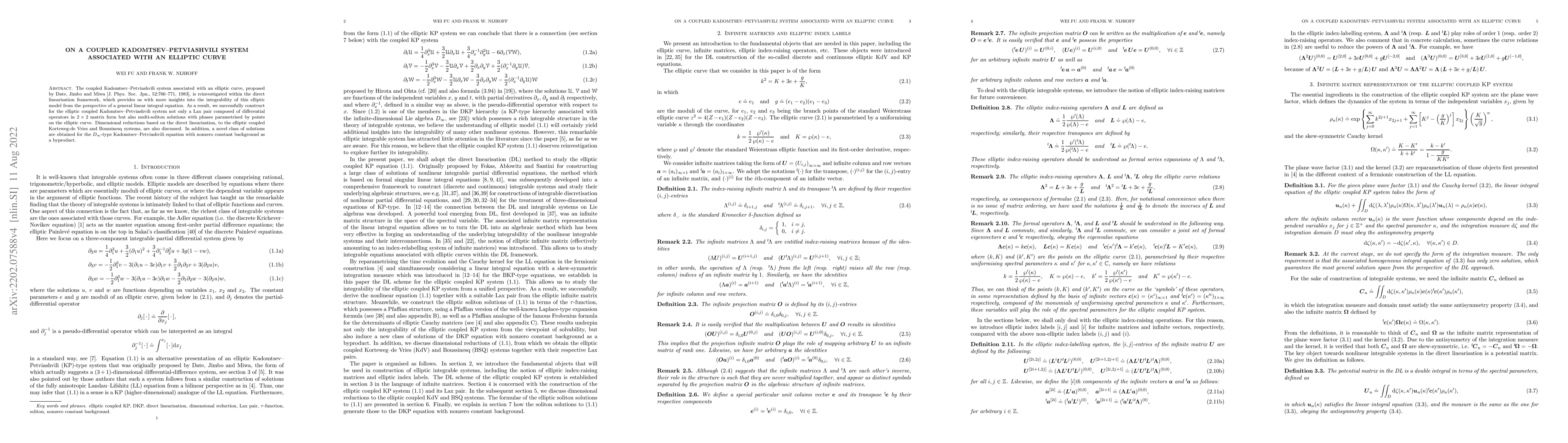 Thumbnail for On a coupled Kadomtsev--Petviashvili system associated with an elliptic
  curve
