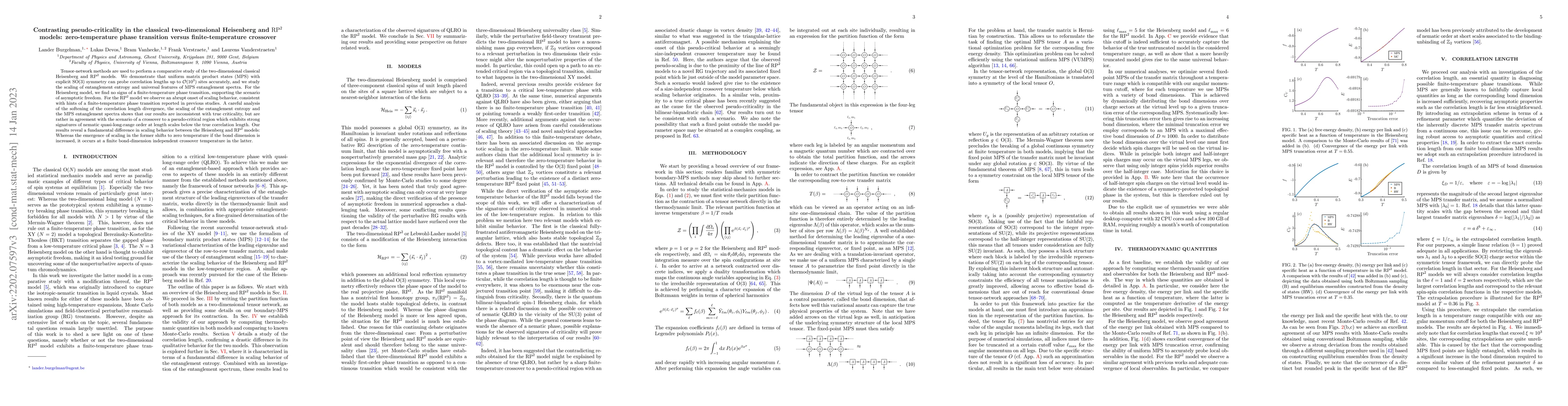 Thumbnail for Contrasting pseudo-criticality in the classical two-dimensional
  Heisenberg and $\mathrm{RP}^2$ models: zero-temperature phase transition
  versus finite-temperature crossover