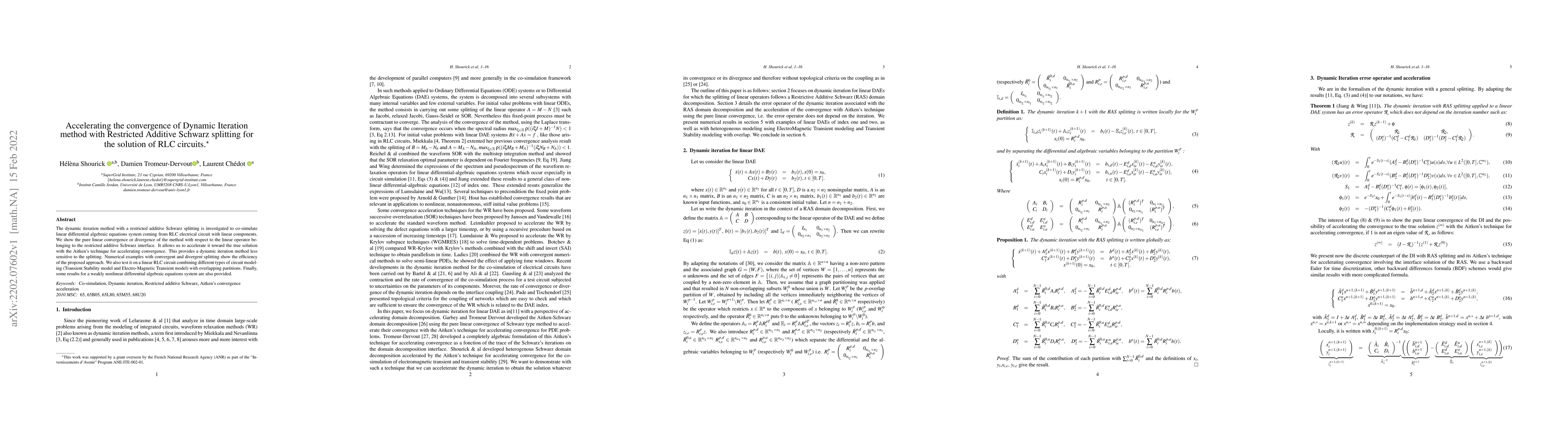 Thumbnail for Accelerating the convergence of Dynamic Iteration method with Restricted
  Additive Schwarz splitting for the solution of RLC circuits