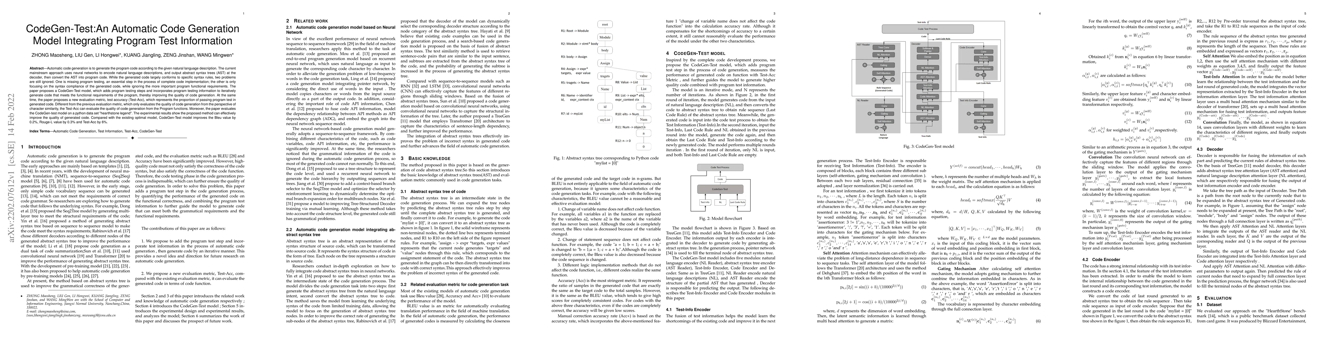 Thumbnail for CodeGen-Test: An Automatic Code Generation Model Integrating Program
  Test Information