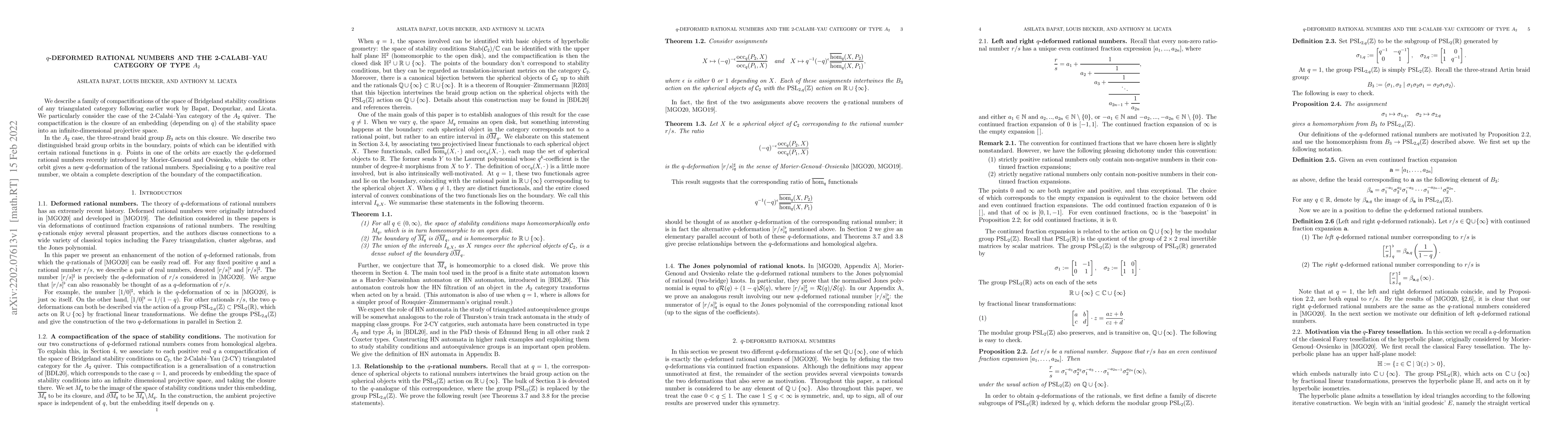 Thumbnail for $q$-deformed rational numbers and the 2-Calabi--Yau category of type
  $A_2$