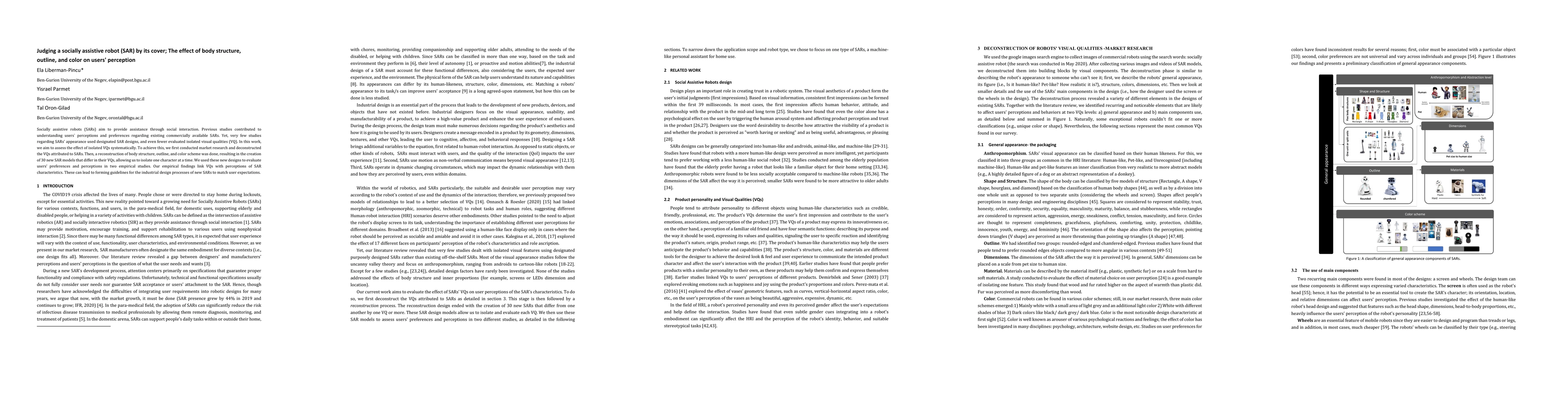 Thumbnail for Judging a socially assistive robot (SAR) by its cover; The effect of
  body structure, outline, and color on users' perception