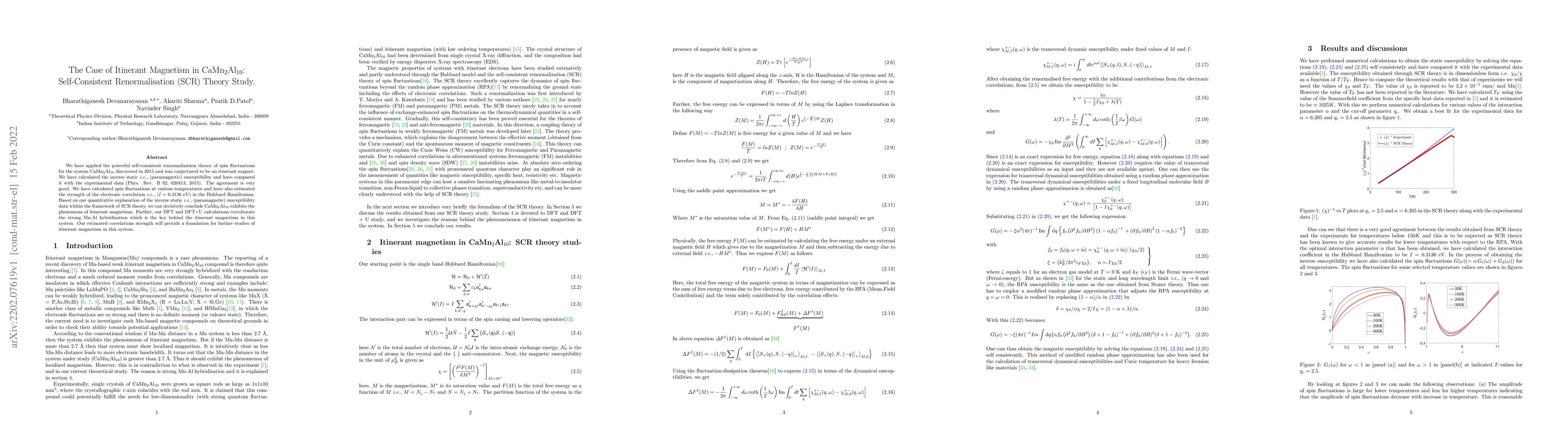 Thumbnail for The Case of Itinerant Magnetism in CaMn$_{2}$Al$_{10}$: Self-Consistent
  Renormalisation (SCR) Theory Study