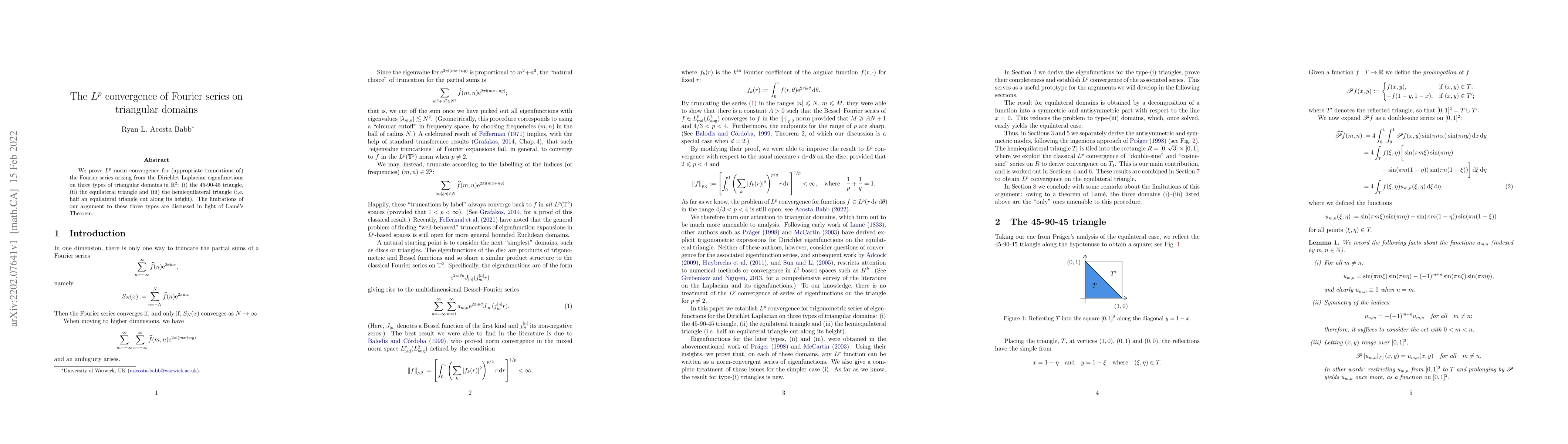 Thumbnail for The $L^p$ convergence of Fourier series on triangular domains