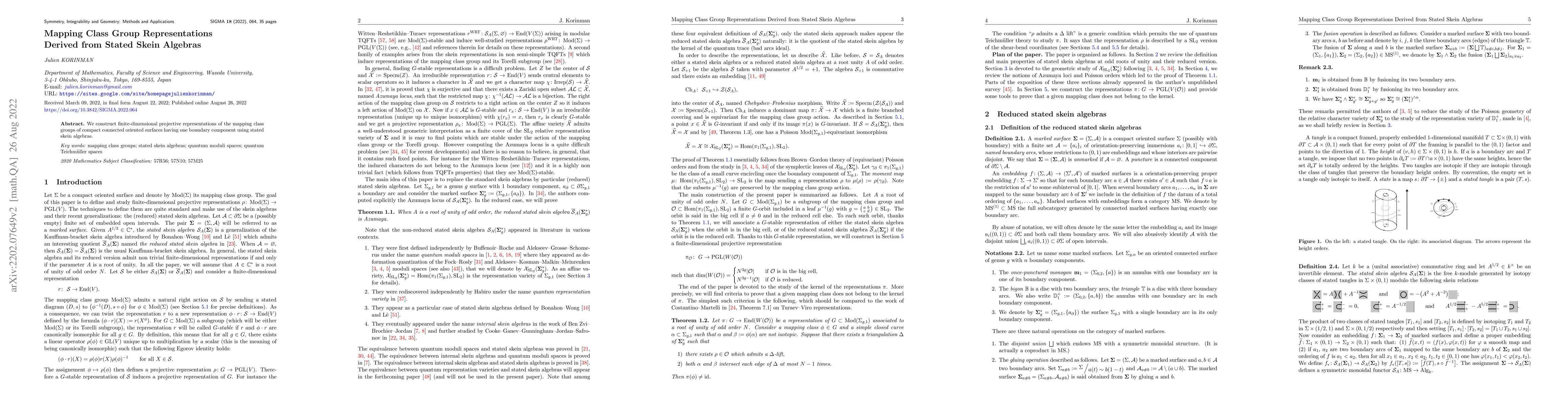 Thumbnail for Mapping Class Group Representations Derived from Stated Skein Algebras