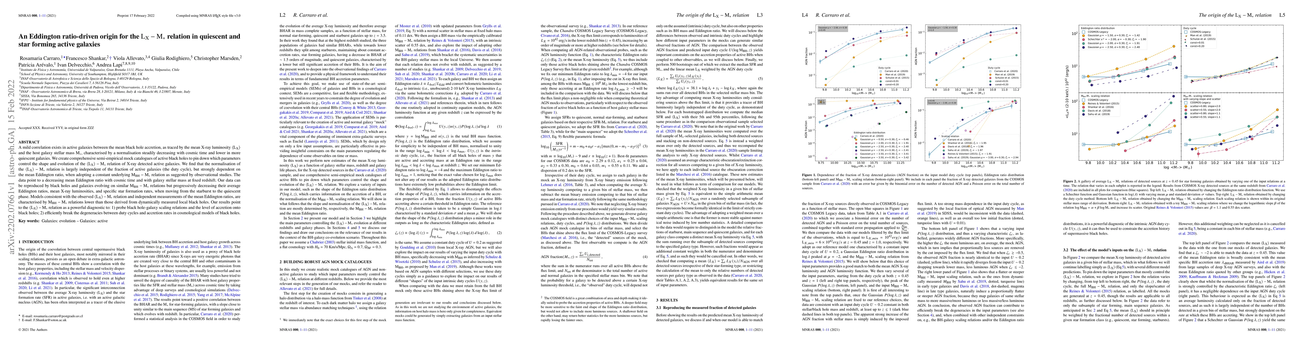 Thumbnail for An Eddington ratio-driven origin for the ${\rm L}_{\rm X}-{\rm M}_{*}$
  relation in quiescent and star forming active galaxies