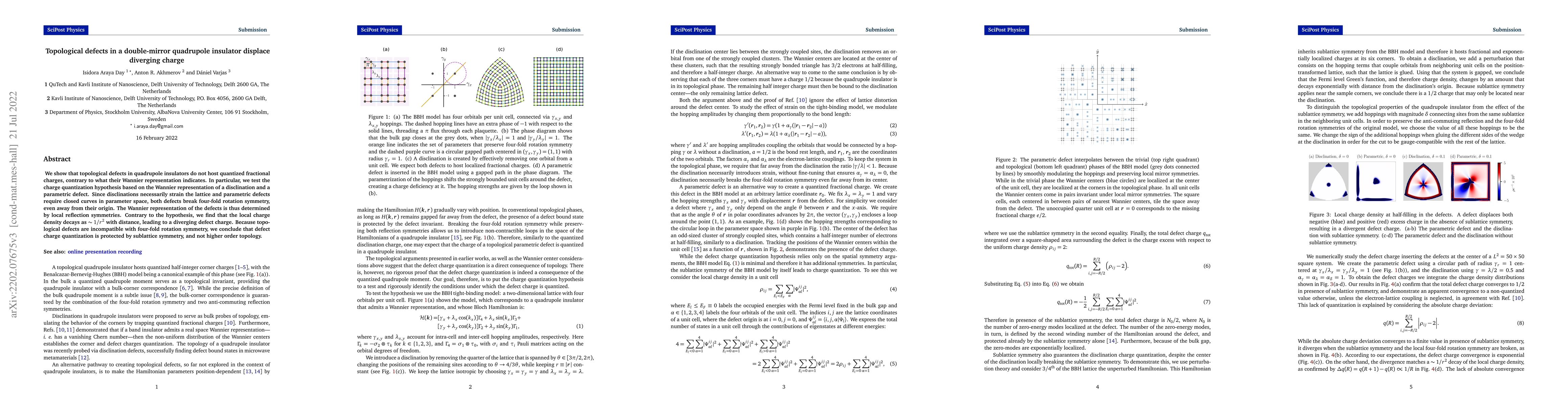 Thumbnail for Topological defects in a double-mirror quadrupole insulator displace
  diverging charge