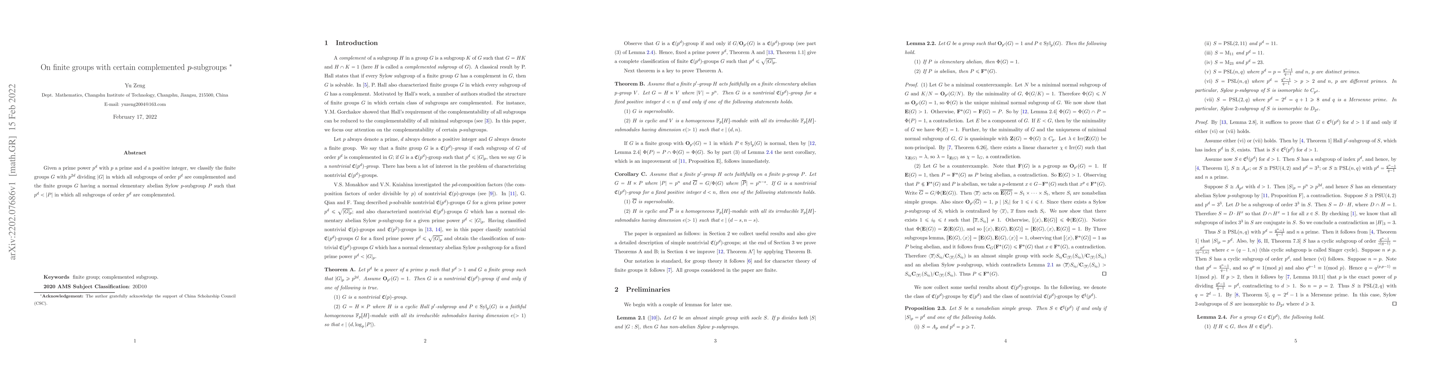 Thumbnail for On finite groups with certain complemented $p$-subgroups