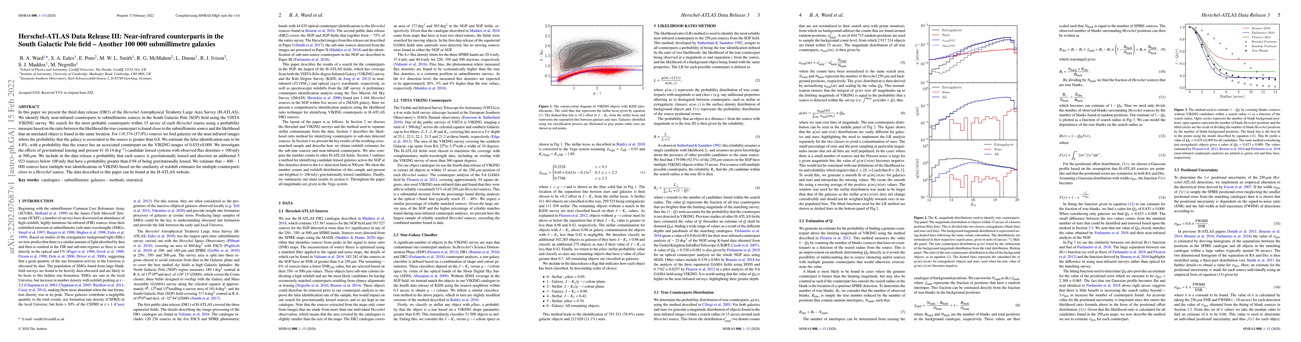 Thumbnail for Herschel-ATLAS Data Release III: Near-infrared counterparts in the South
  Galactic Pole field -- Another 100,000 submillimetre galaxies