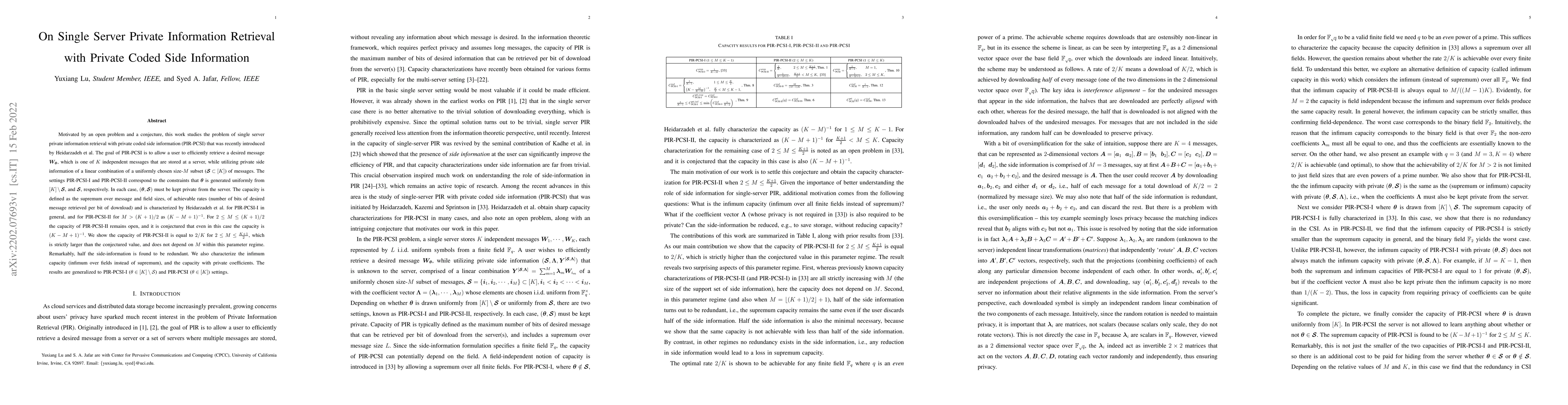 Thumbnail for On Single Server Private Information Retrieval with Private Coded Side
  Information