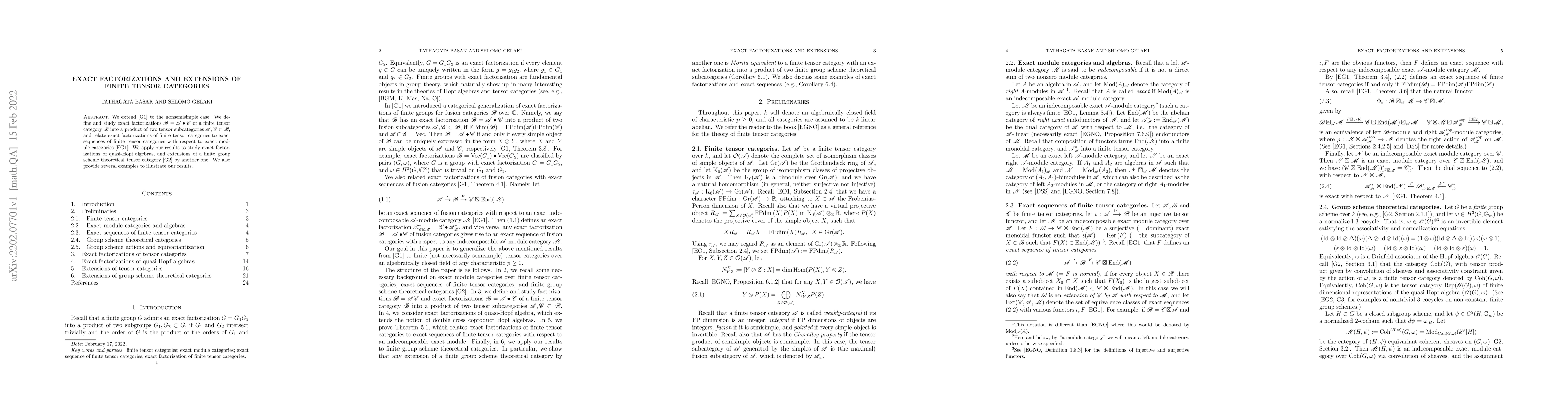 Thumbnail for Exact factorizations and extensions of finite tensor categories
