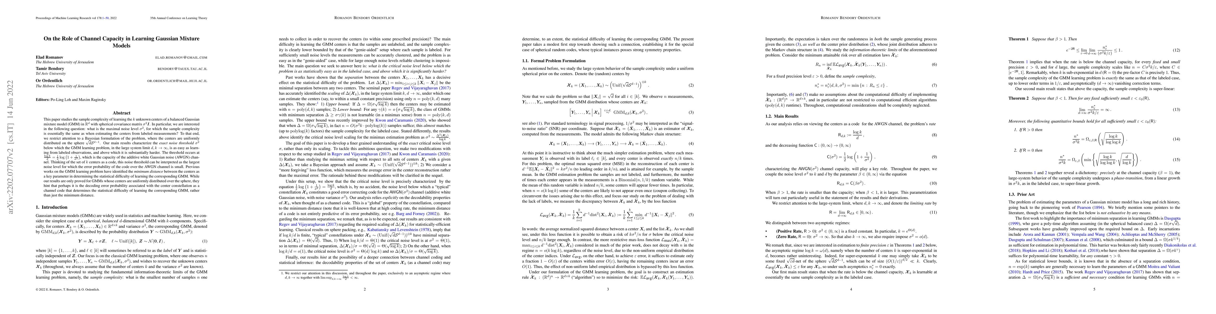 Thumbnail for On the Role of Channel Capacity in Learning Gaussian Mixture Models