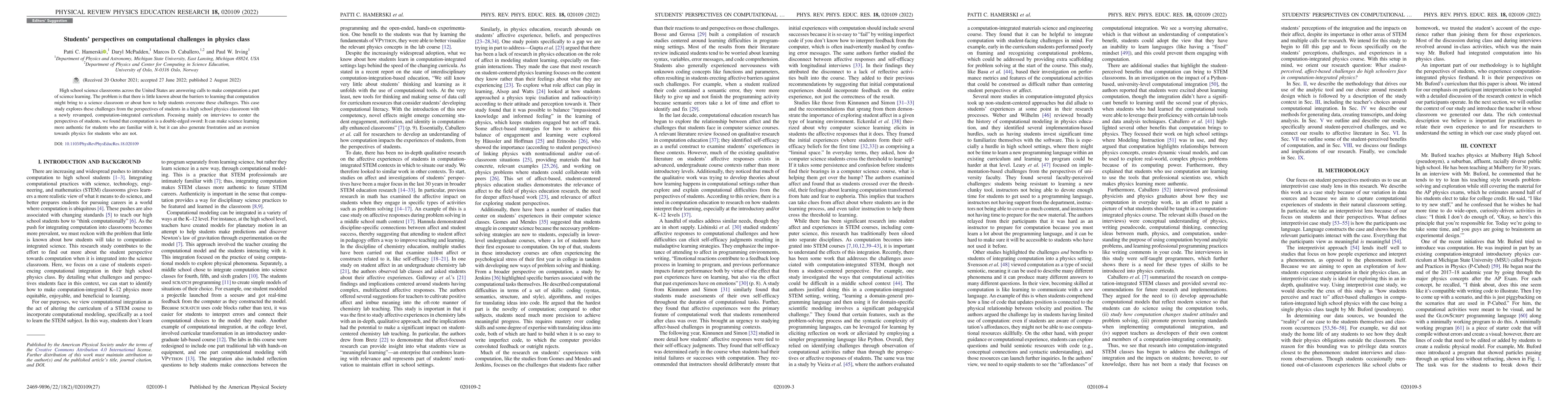 Thumbnail for Students' perspectives on computational challenges in physics class
