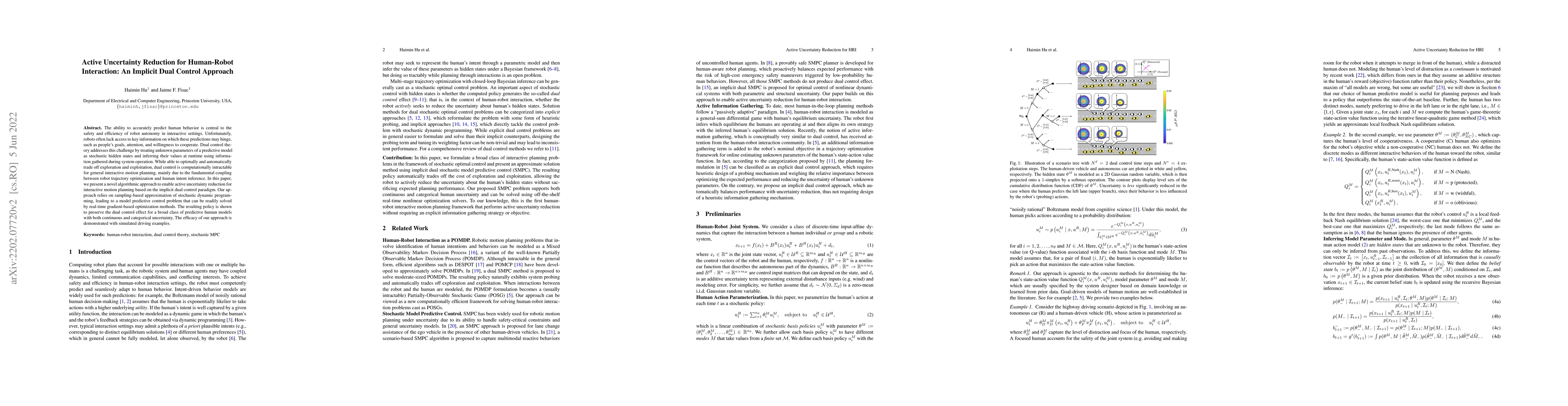 Thumbnail for Active Uncertainty Reduction for Human-Robot Interaction: An Implicit
  Dual Control Approach