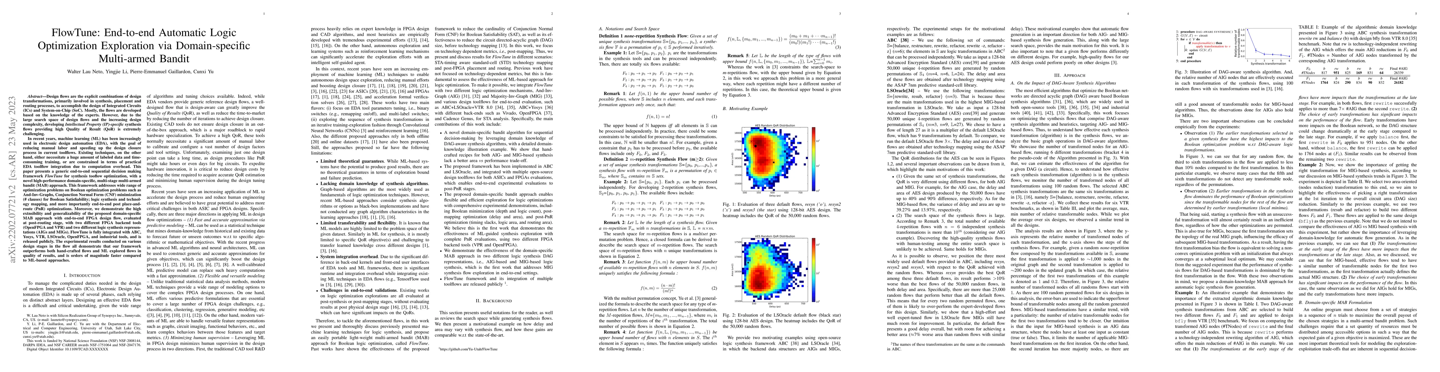 Thumbnail for FlowTune: End-to-end Automatic Logic Optimization Exploration via
  Domain-specific Multi-armed Bandit
