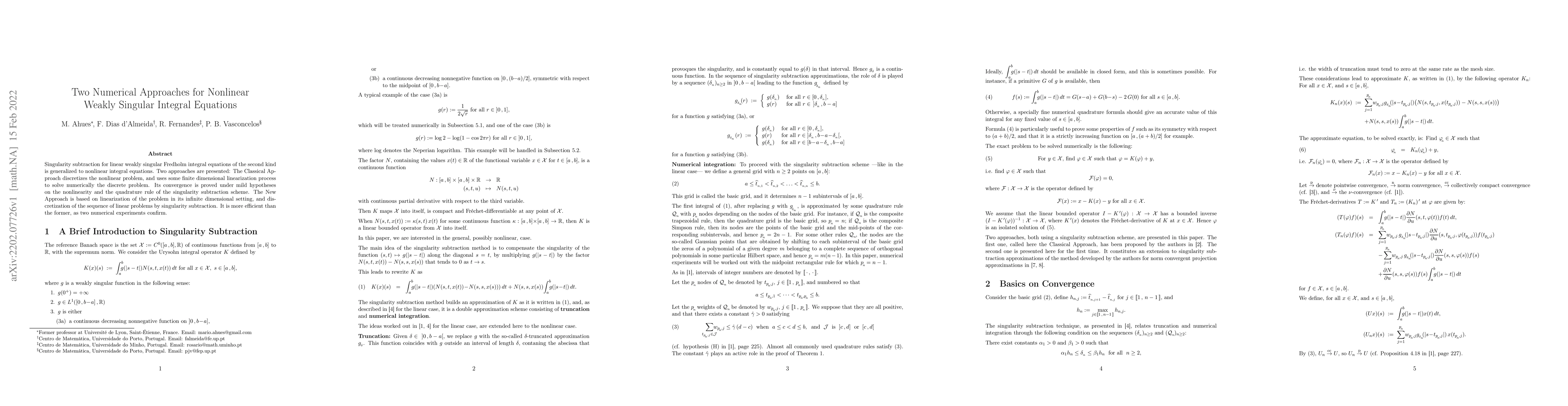 Thumbnail for Two Numerical Approaches for Nonlinear Weakly Singular Integral
  Equations