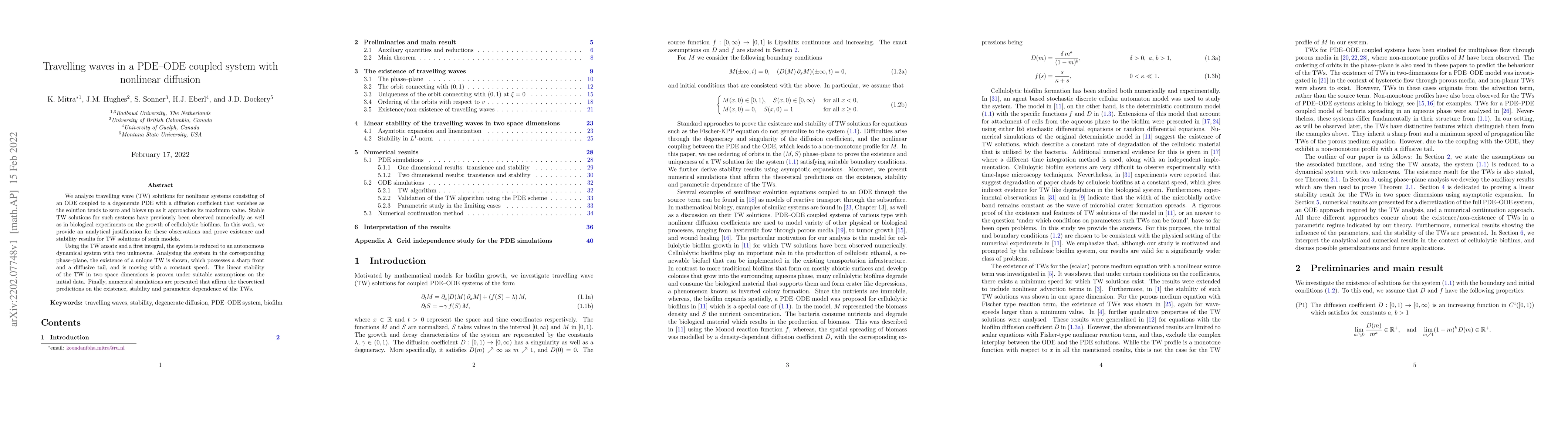 Thumbnail for Travelling waves in a PDE-ODE coupled system with nonlinear diffusion