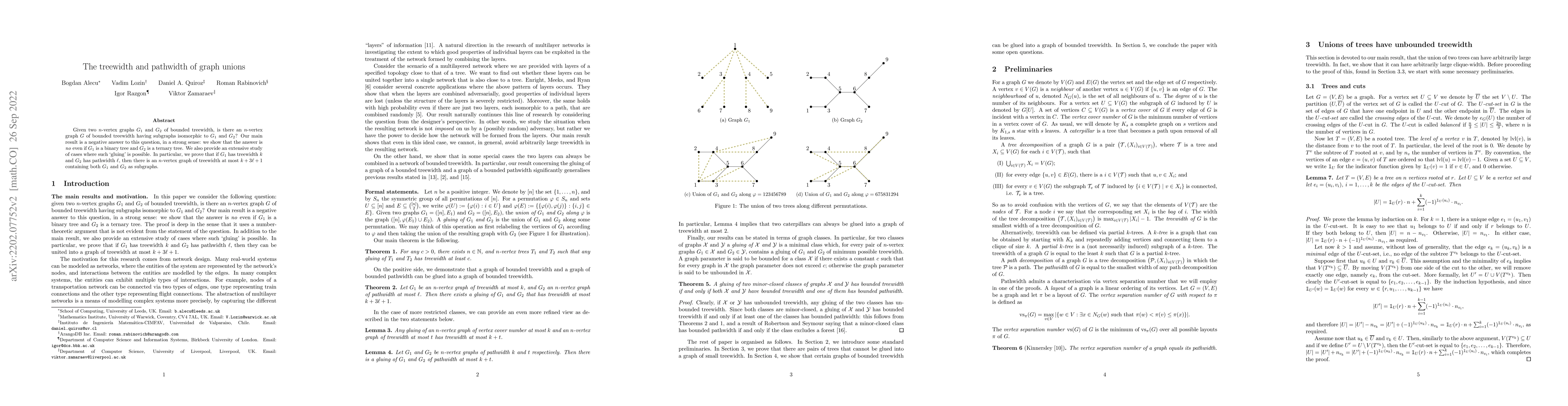 Thumbnail for The treewidth and pathwidth of graph unions
