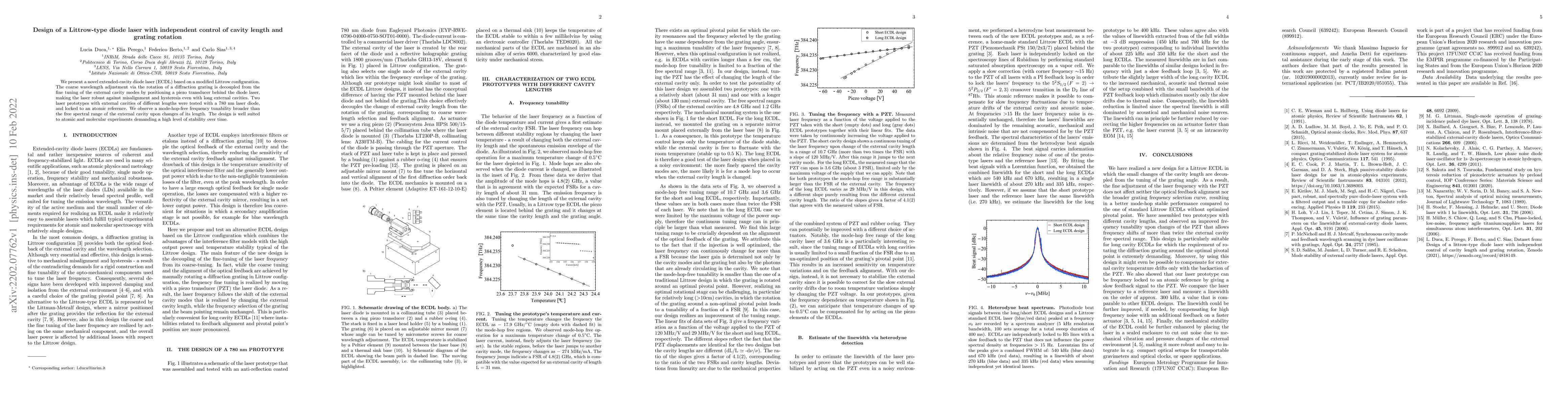 Thumbnail for Design of a Littrow-type diode laser with independent control of cavity
  length and grating rotation