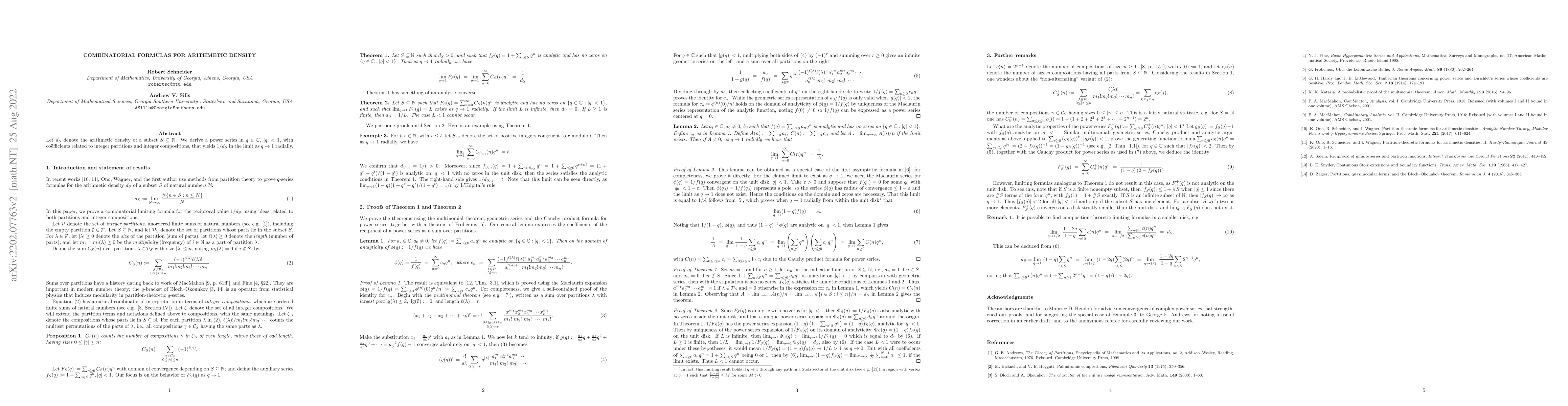 Thumbnail for Combinatorial formulas for arithmetic density