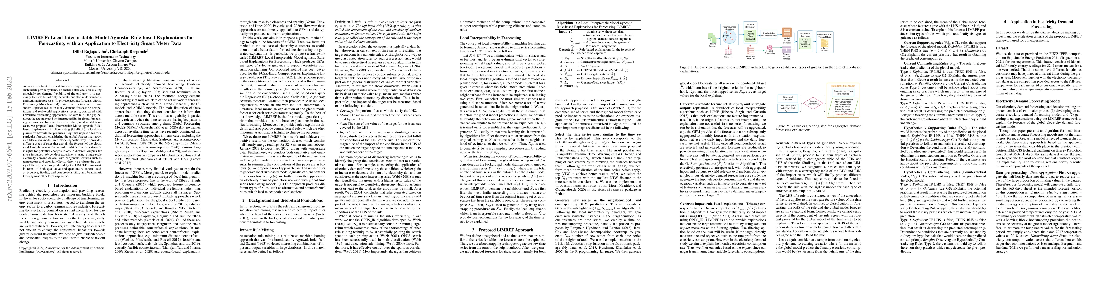 Thumbnail for LIMREF: Local Interpretable Model Agnostic Rule-based Explanations for
  Forecasting, with an Application to Electricity Smart Meter Data