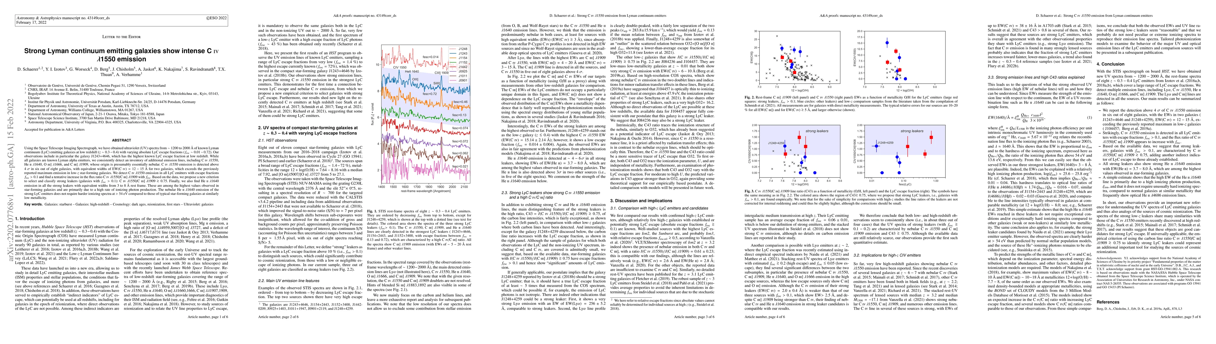 Thumbnail for Strong Lyman continuum emitting galaxies show intense CIV 1550 emission