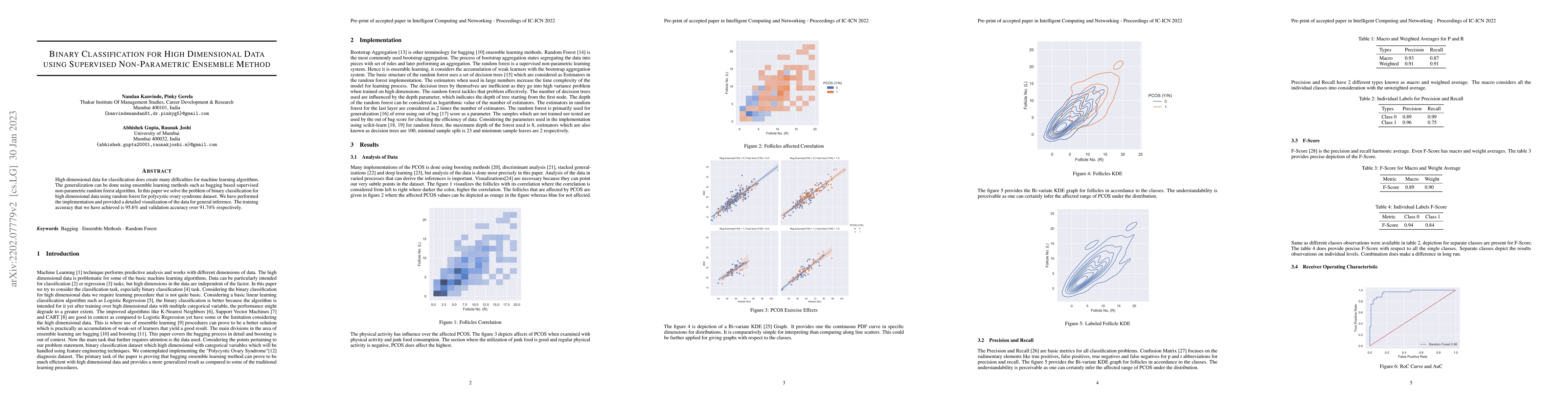 Thumbnail for Binary Classification for High Dimensional Data using Supervised
  Non-Parametric Ensemble Method