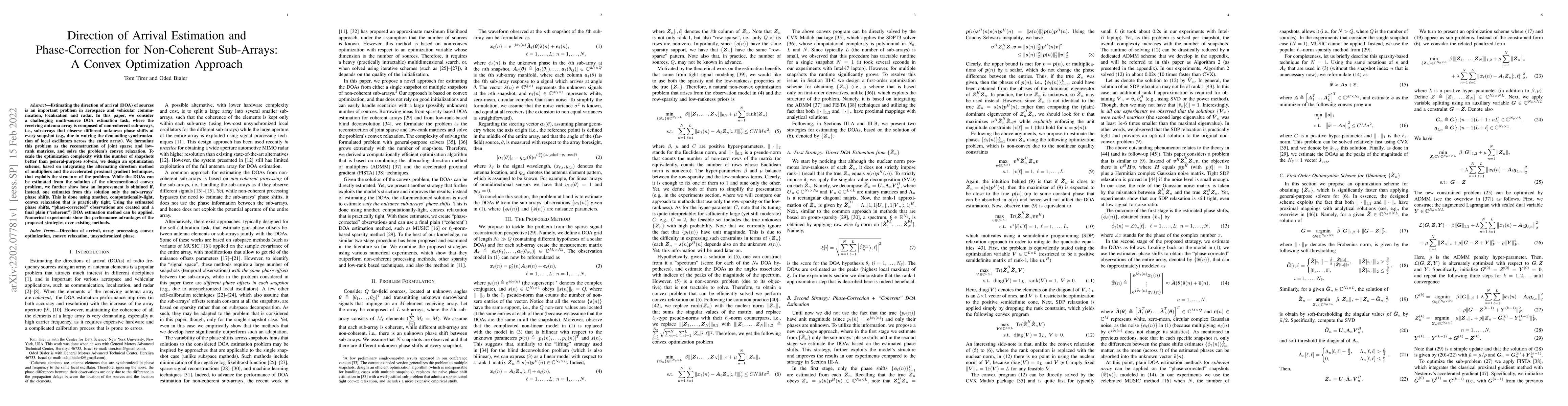 Thumbnail for Direction of Arrival Estimation and Phase-Correction for Non-Coherent
  Sub-Arrays: A Convex Optimization Approach